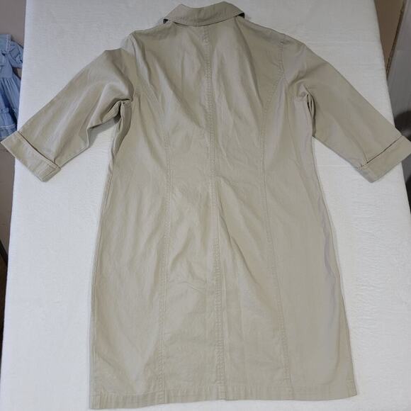 Vtg Talbots Button Up Shirt Dress Khaki Tan Womens 12 Petite Cotton Safari - Picture 13 of 15